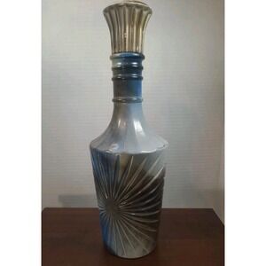 Vintage 1975 Blue Black White Swirl Sunburst Liquor‎ Glass Bottle Screw On Cap